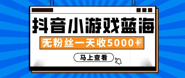 赚钱计划：抖音小游戏蓝海项目，无粉丝一天收入5000+-铭创资源库