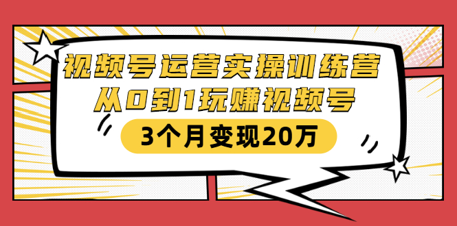视频号运营实操训练营：从0到1玩赚视频号，3个月变现20万-铭创资源库