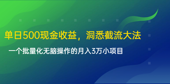 单日500现金收益，洞悉截流大法，一个批量化无脑操作的月入3万小项目-铭创资源库