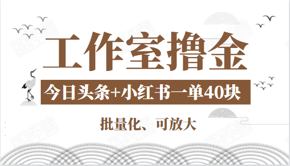 工作室撸金二件套：撸今日头条原创收益+小红书一单利润40块项目-铭创资源库