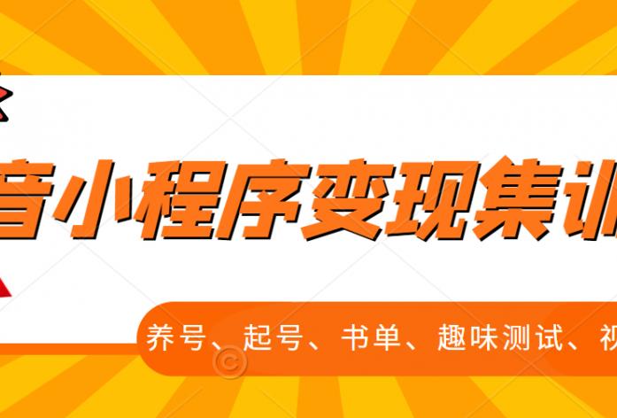 抖音小程序变现集训课，养号、起号、书单、趣味测试、视频剪辑，全套流程-铭创资源库