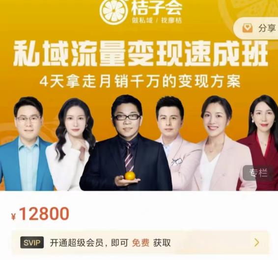 桔子会·私域流量变现速成班，4天拿走月销千万的变现方案 价值12800元-铭创资源库
