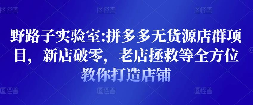 野路子实验室:拼多多无货源店群项目，新店破零，老店拯救等全方位教你打造店铺-铭创资源库