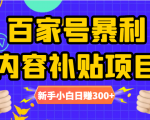 百家号暴利内容补贴项目,图文10元一条,视频30一条,新手小白日赚300+-铭创资源库