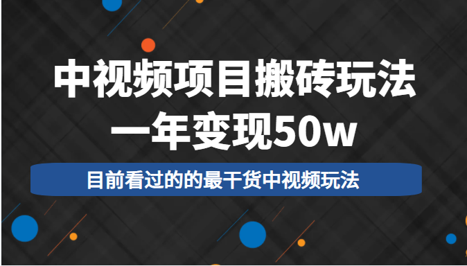 中视频项目搬砖玩法，一年变现50w，目前看过的的最干货中视频玩法-铭创资源库