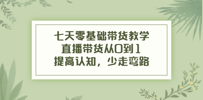 七天零基础带货教学，直播带货从0到1，提高认知，少走弯路-铭创资源库