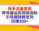 快手流量变现,养号搬运剪视频涨粉,引导跳转群变现日赚300+-铭创资源库