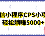 微信小程序CPS小项目,有微信就能做,轻松上手躺赚5000+-铭创资源库