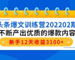 头条爆文训练营202202期,不断产出优质的爆款内容,新手12天收益3100+-铭创资源库