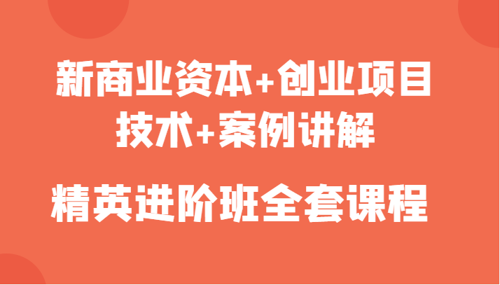 新商业资本+创业项目，技术+案例讲解，精英进阶班全套课程-铭创资源库