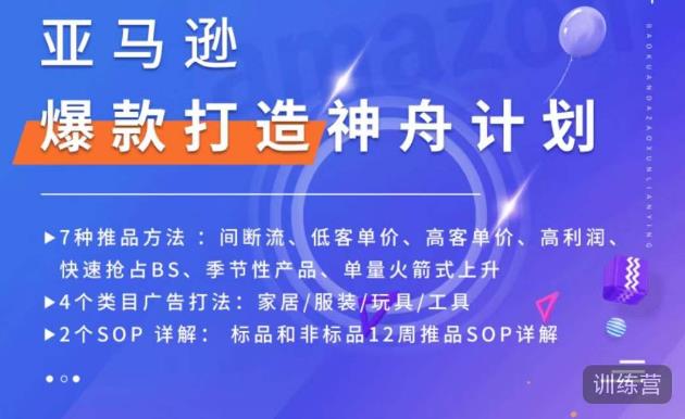 亚马逊爆款打造神舟计划，​7种推品方法，4个类目广告打法，2个SOP详解-铭创资源库