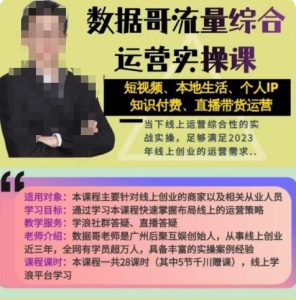 数据哥流量综合运营实操课:短视频、本地生活、个人IP知识付费、直播带货运营-铭创资源库