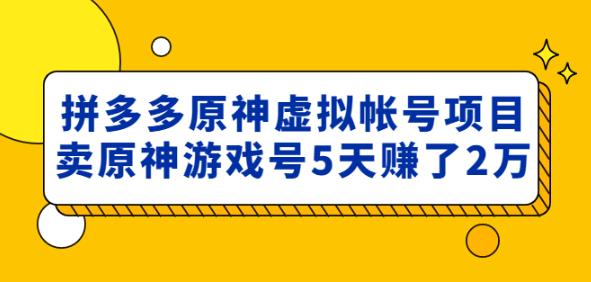 外面卖2980的拼多多原神虚拟帐号项目：卖原神游戏号5天赚了2万-铭创资源库