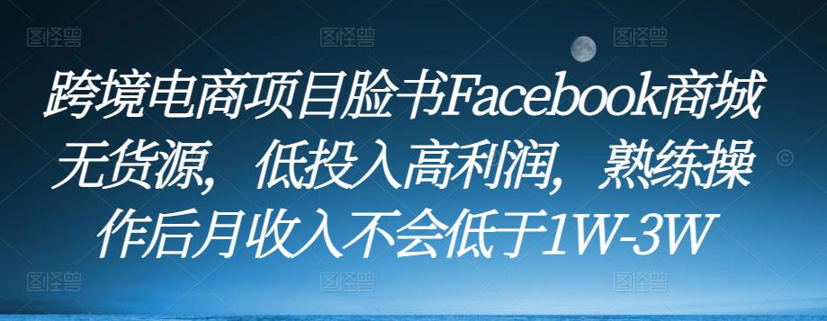 跨境电商项目脸书Facebook商城无货源，低投入高利润，熟练操作后月收入不会低于1W-3W-铭创资源库