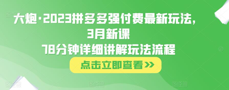 大炮·2023拼多多强付费最新玩法，3月新课​78分钟详细讲解玩法流程-铭创资源库