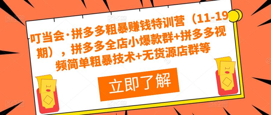 叮当会·拼多多粗暴赚钱特训营（11-19期），拼多多全店小爆款群+拼多多视频简单粗暴技术+无货源店群等-铭创资源库
