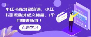 小红书私域引流课,小红书引流私域成交秘籍,1个月加爆私域!-铭创资源库