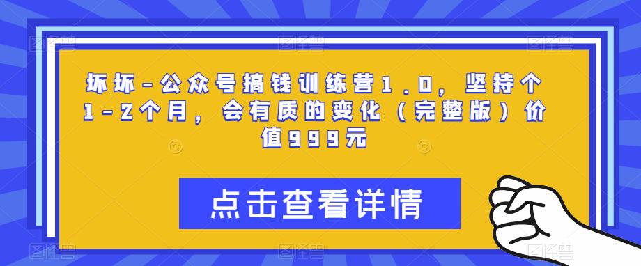 坏坏-公众号搞钱训练营1.0，坚持个1-2个月，会有质的变化（完整版）价值999元-铭创资源库