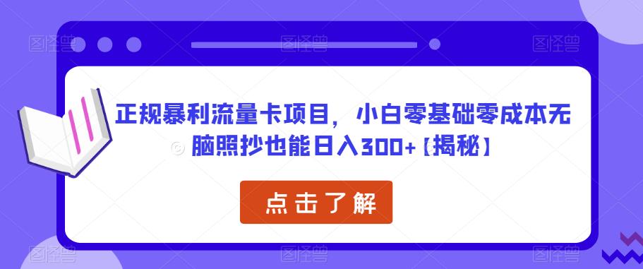 正规暴利流量卡项目，小白零基础零成本无脑照抄也能日入300+【揭秘】-铭创资源库