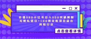 价值980小红书日入300突破限制无限私信日+100创业粉项目适合所有行业-铭创资源库