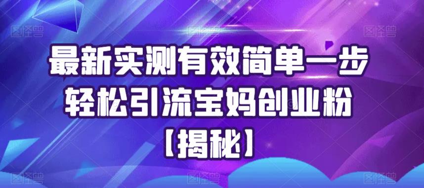 最新实测有效简单一步轻松引流宝妈创业粉【揭秘】-铭创资源库