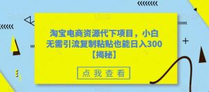 淘宝电商资源代下项目,小白无需引流复制粘贴也能日入300+【揭秘】-铭创资源库