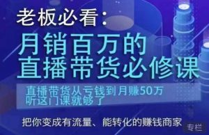 老板必看：月销百万的直播带货必修课，直播带货从亏钱到月赚50万，听这门课就够了-铭创资源库