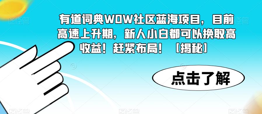 有道词典WOW社区蓝海项目，目前高速上升期，新人小白都可以换取高收益！赶紧布局！【揭秘】-铭创资源库