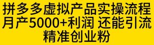 拼多多虚拟产品实操流程，月产5000+利润，还能引流精准创业粉【揭秘】-铭创资源库