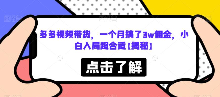 多多视频带货，一个月搞了3w佣金，小白入局超合适【揭秘】-铭创资源库