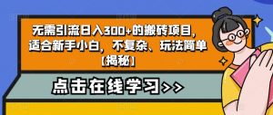 无需引流日入300+的搬砖项目，适合新手小白，不复杂、玩法简单【揭秘】-铭创资源库