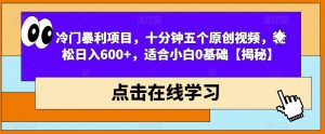 冷门暴利项目，十分钟五个原创视频，轻松日入600+，适合小白0基础【揭秘】-铭创资源库