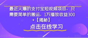 最近火爆的支付宝短视频项目，只需要简单的搬运，1万播放收益300+【揭秘】-铭创资源库