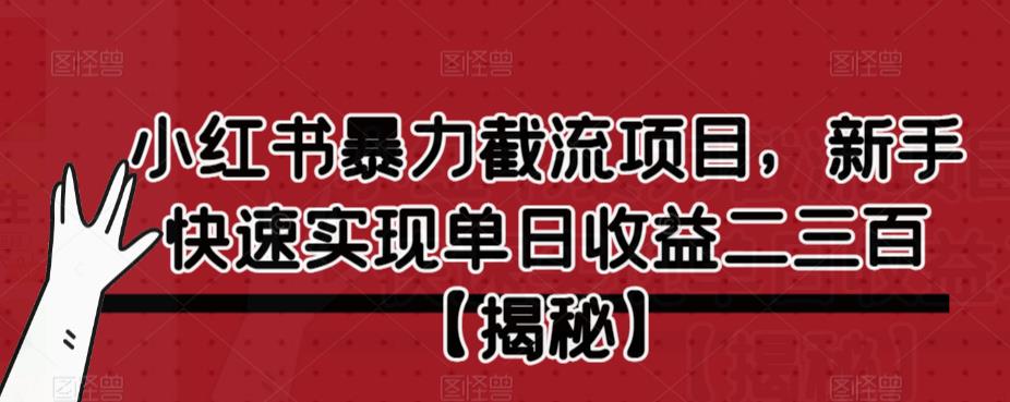 小红书暴力截流项目，新手快速实现单日收益二三百【仅揭秘】-铭创资源库