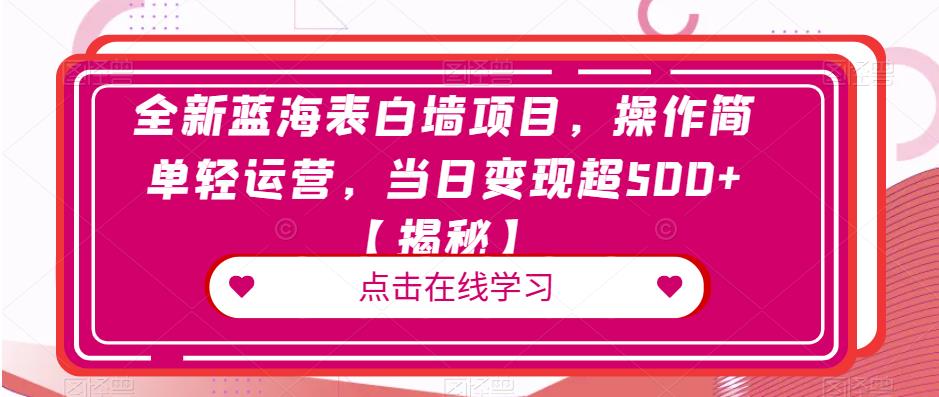 全新蓝海表白墙项目，操作简单轻运营，当日变现超500+【揭秘】-铭创资源库