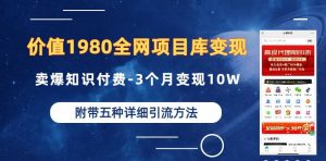 价值1980的全网项目库变现-卖爆知识付费-3个月变现10W是怎么做到的-附多种引流创业粉方法【揭秘】-铭创资源库