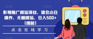 影视推广搬运项目，适合小白操作，无脑搬运，日入500+【揭秘】-铭创资源库