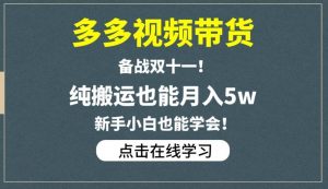 多多视频带货，备战双十一，纯搬运也能月入5w，新手小白也能学会-铭创资源库