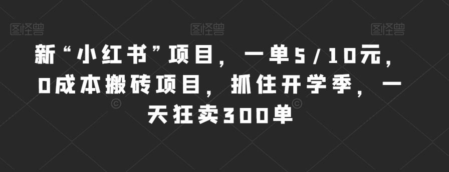 新“小红书”项目，一单5/10元，0成本搬砖项目，抓住开学季，一天狂卖300单【揭秘】-铭创资源库
