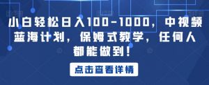 小白轻松日入100-1000，中视频蓝海计划，保姆式教学，任何人都能做到！【揭秘】-铭创资源库