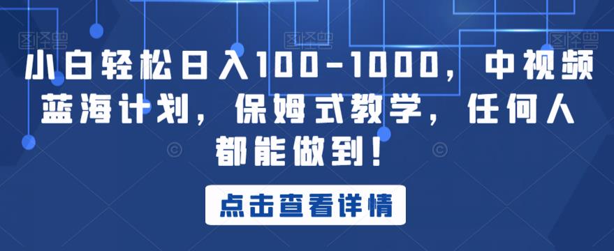 小白轻松日入100-1000，中视频蓝海计划，保姆式教学，任何人都能做到！【揭秘】-铭创资源库