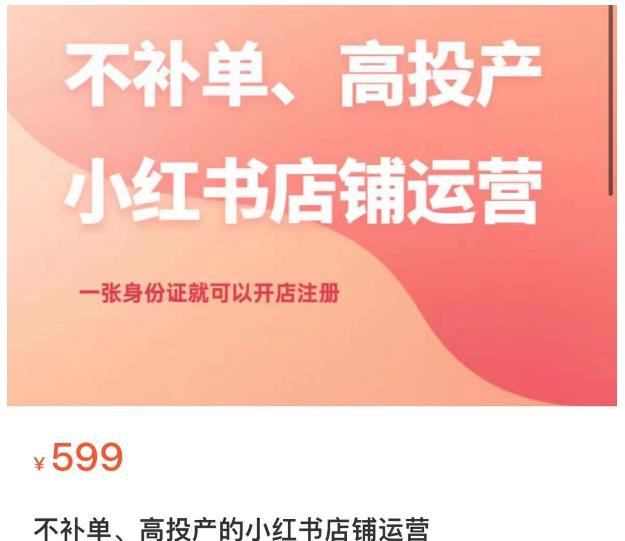 不补单、高投产的小红书店铺运营，一张身份证就可以开店注册-铭创资源库