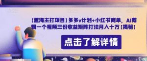 【蓝海主打项目】多多v计划+小红书商单,AI剪辑一个视频三份收益矩阵打法月入十万【揭秘】-铭创资源库