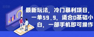 最新玩法，冷门暴利项目，一单59.9，适合0基础小白，一部手机即可操作【揭秘】-铭创资源库