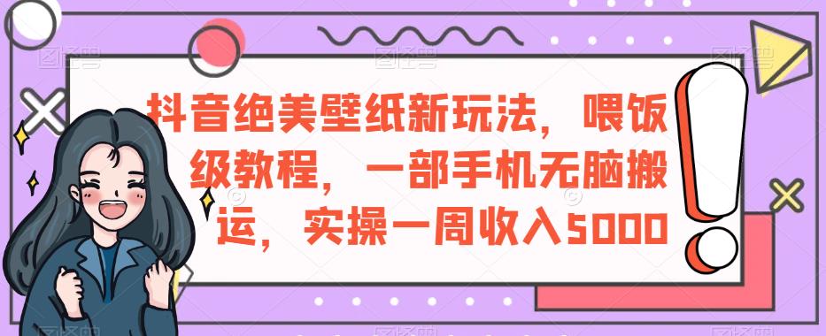 抖音绝美壁纸新玩法，喂饭级教程，一部手机无脑搬运，实操一周收入5000【揭秘】-铭创资源库