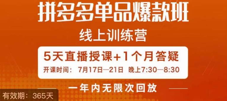钟辰·拼多多单品爆款班，一个拼多多超级爆款养一个团队-铭创资源库