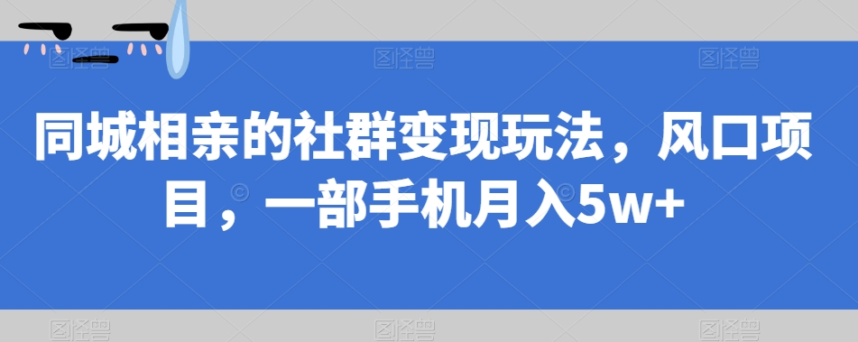 同城相亲的社群变现玩法，风口项目，一部手机月入5w+【揭秘】-铭创资源库