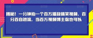 揭秘！一分钟拍一个百万播放搞笑视频，百分百自然流，当百万视频博主你也可以-铭创资源库