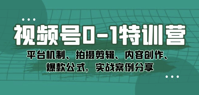 视频号0-1特训营：平台机制、拍摄剪辑、内容创作、爆款公式，实战案例分享-铭创资源库