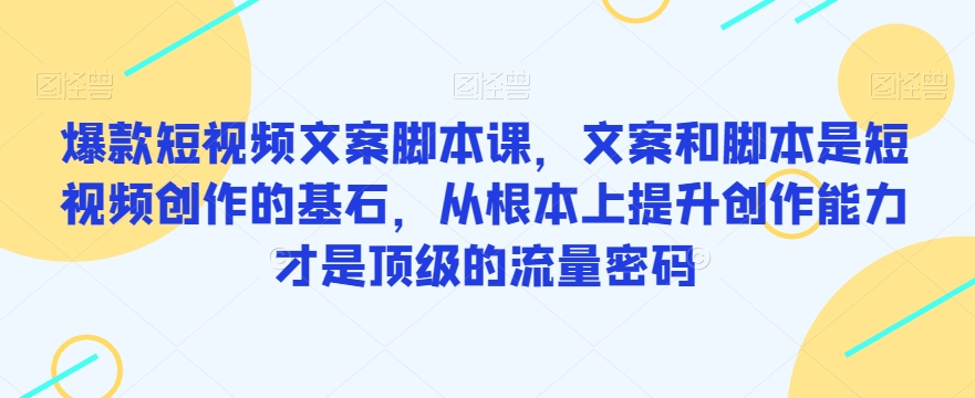 爆款短视频文案脚本课，文案和脚本是短视频创作的基石，从根本上提升创作能力才是顶级的流量密码-铭创资源库